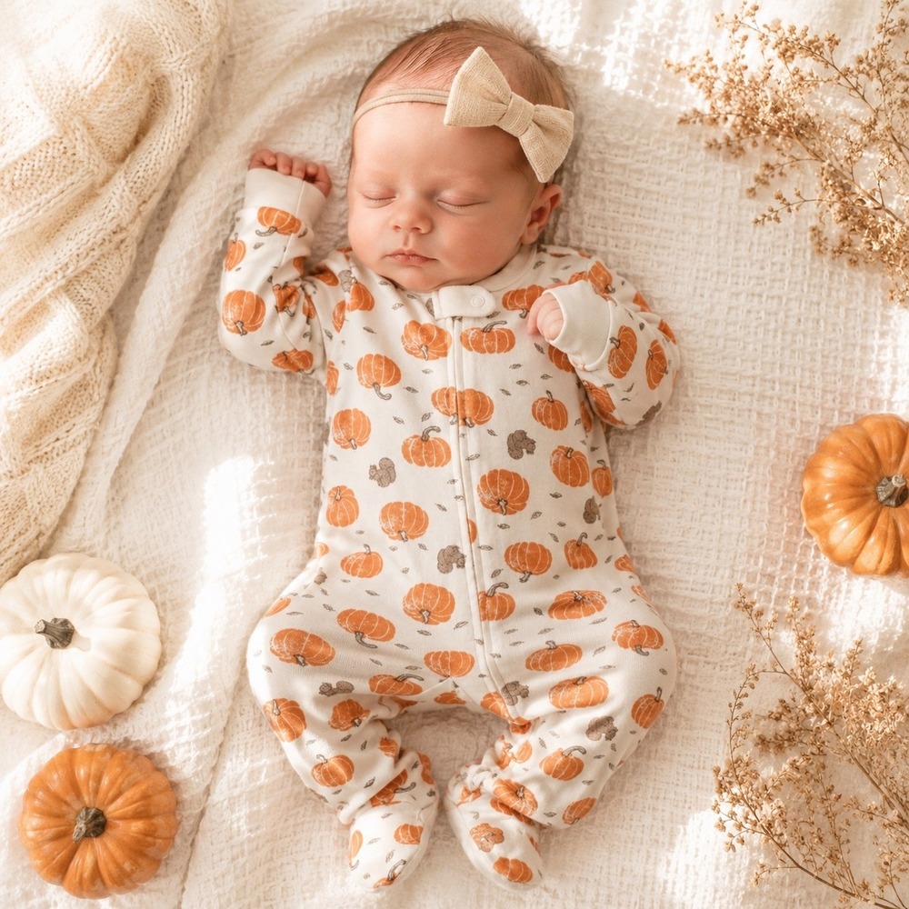 Little Planet by Carters Organic Cotton Pumpkin Squirrel Footed Sleeper PJs 6M
